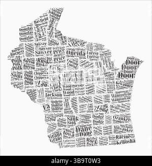 Wisconsin map typography. Wisconsin state map typography. Wisconsin ...