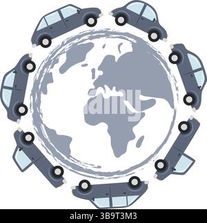 different cars drive around the world isoalted vector illustration Stock Vector