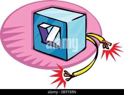 An abstract vector illustration shows a cartoon-style power switch with a current volt wire. Stock Vector