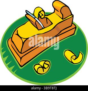 An abstract vector illustration shows a carpenter plane in a cartoon style. Stock Vector