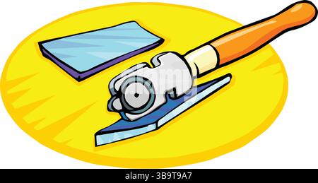 An abstract vector illustration shows a glass and glass chisel  tool in a cartoon style. Stock Vector