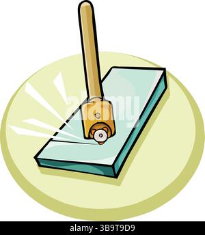 An abstract vector illustration shows a glass and glass chisel tool in a cartoon style. Stock Vector