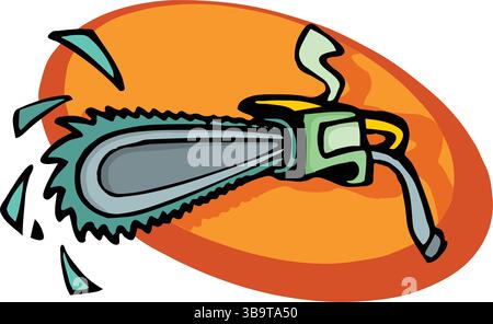 An abstract vector illustration shows a power chainsaw tool construction in a cartoon style Stock Vector
