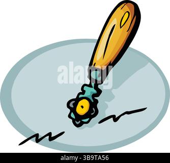 An abstract vector illustration shows a glass and glass chisel tool in a cartoon style. Stock Vector