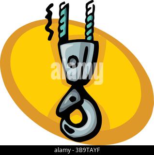 An abstract vector illustration shows a pulley hook of a crane a cartoon style Stock Vector