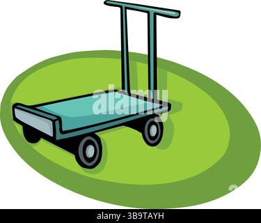 An abstract vector illustration shows a Hand cart for warehouse tool in cartoon style Stock Vector