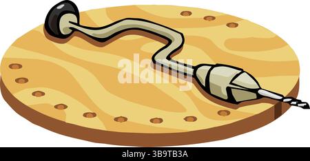 An abstract vector illustration shows a Vintage hand drill tool in cartoon style Stock Vector