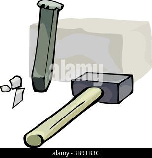 An abstract vector illustration shows a set hand mallet hammer tools in cartoon style Stock Vector