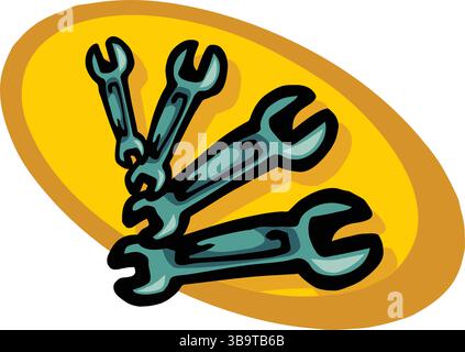 An abstract vector illustration shows a set of wrench tools in cartoon style Stock Vector