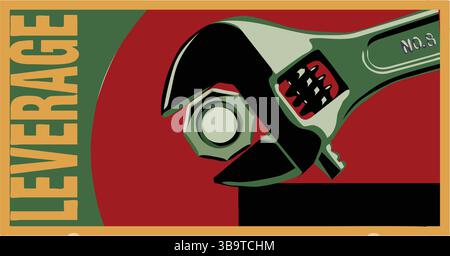 An abstract vector illustration shows a hand wrench tool in cartoon style Stock Vector