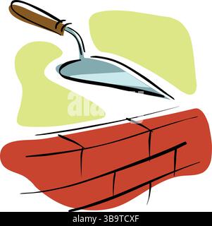 An abstract vector illustration shows a bricks trowel tool in a cartoon style Stock Vector