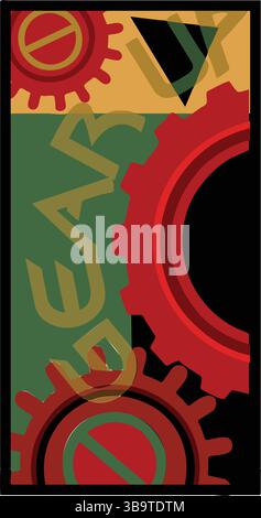 An abstract vector illustration shows a mechanical gear mechanism in cartoon style Stock Vector
