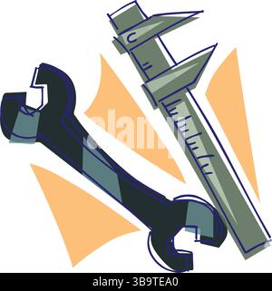 An abstract vector illustration shows a set of wrench tools in cartoon style Stock Vector