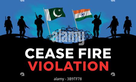 India Pakistan Border Ceasefire Violation , Pakistan India Ceasefire Violation Stock Vector