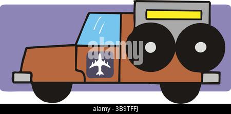 An abstract vector illustration shows an airport truck in cartoon style Stock Vector