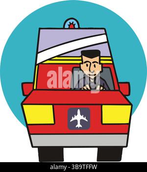 An abstract vector illustration shows an airport truck in cartoon style Stock Vector