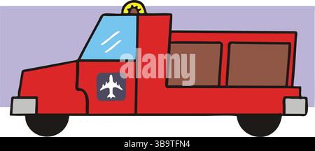 An abstract vector illustration shows an airport truck in cartoon style Stock Vector