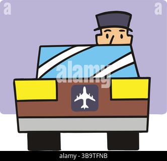 An abstract vector illustration shows an airport truck in cartoon style Stock Vector