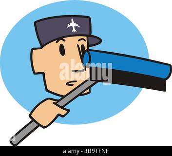 Airport Cleaning Company Employees Cartoon Characters Clean Air Terminal Hall - Washing Windows and Floor Stock Vector