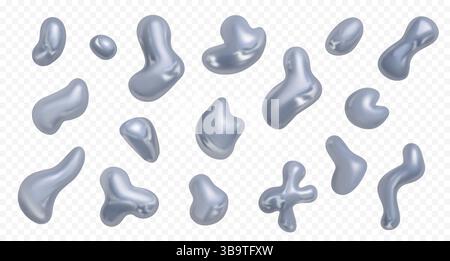 3d vector chrome holographic blobs and shapes. Stock Vector