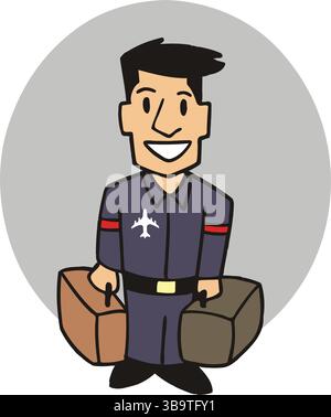 An abstract vector illustration shows an airport porter with suitcase isometric character in cartoon style Stock Vector