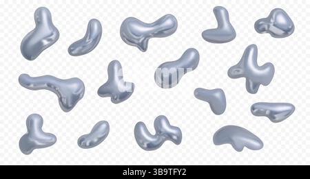 Realistic chrome holographic shapes and blobs. Stock Vector