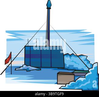 An abstract vector illustration shows a oil drilling Antarctic equipment in cartoon style Stock Vector