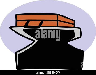 An abstract vector illustration shows a briefcase on work architect anvil in cartoon style Stock Vector