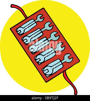 An abstract vector illustration shows a package of flex head ratcheting wrench set to repair a car in cartoon style Stock Vector