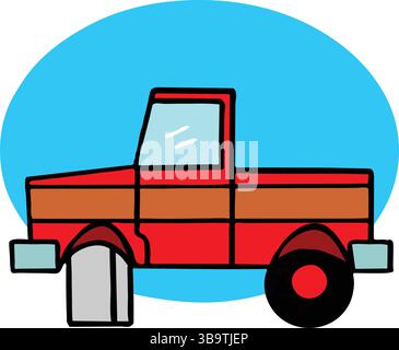 An abstract vector illustration shows a lifting a car without a tire using a block in cartoon style Stock Vector