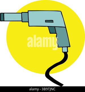 An abstract vector illustration shows a mechanic drill in cartoon style Stock Vector