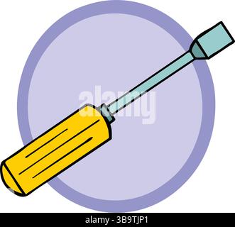 An abstract vector illustration shows a yellow screwdriver in cartoon style Stock Vector