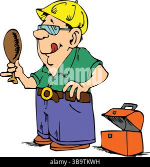An abstract vector illustration shows a man worker holding lunch in cartoon style Stock Vector
