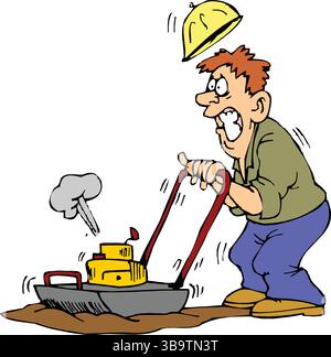 Male characters workers driving yellow asphalt compactor roller Stock Vector