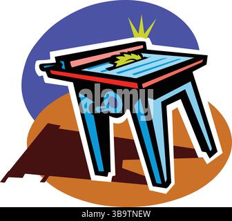 An abstract vector illustration shows a colorfull table saw in cartoon style Stock Vector