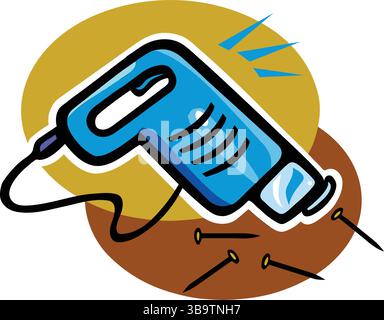 An abstract vector illustration shows a nails gun and a nails in cartoon style Stock Vector