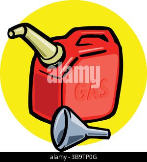 An abstract vector illustration shows a gas funnel and gas can in cartoon style Stock Vector
