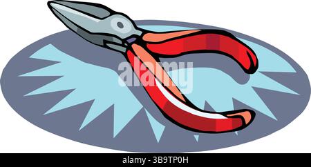 Flat nose pliers with blue handle isometric icon on white background 3d vector illustration Stock Vector