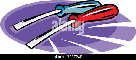 vector illustration of a Screwdriver set slotted and pozidrive screwdriver. Red and blue screwdriver Stock Vector