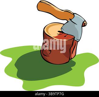 Sawmill timber mill lumberjack isometric composition with isolated image of stub with axe vector illustration Stock Vector
