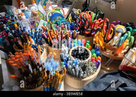 Art Supplies on a table Stock Photo