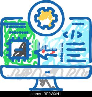 microcontroller programming electronics icon doodle illustration Stock Vector