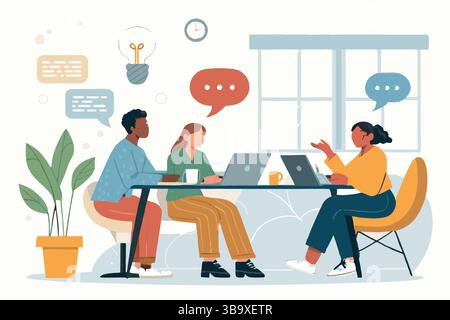 Collaborative Teamwork Diverse Team Brainstorming Ideas Innovative Solutions Office Meeting Laptop Computers Creative Stock Vector