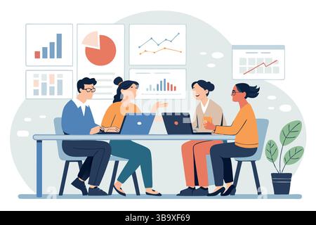 Collaborative Teamwork Diverse Team Analyzing Data Charts Graphs Business Meeting Strategic Planning Office Stock Vector