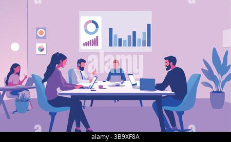 Collaborative Teamwork Diverse Team Working on Project Office Coworkers Business Meeting Strategy Startup Success Stock Vector
