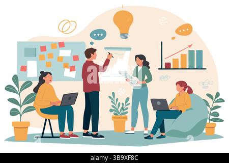 Team Brainstorming Session Creative Collaboration Innovative Ideas Startup Strategy Business Growth Project Planning Stock Vector