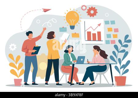 Teamwork Brainstorming Creative Team Meeting Innovative Ideas Startup Success Project Planning Collaboration Business Stock Vector