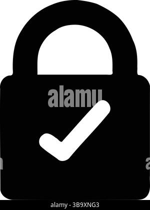 Silhouette of a closed padlock with a checkmark inside, symbolizing security, trust, verification, data protection, and online authentication Stock Vector