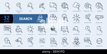 Search Icons Pack. To look somewhere carefully in order to find something Stock Vector