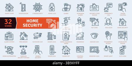 Home Security Icon Set: Protection and Automation Stock Vector